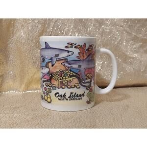 Vintage Oak Island North Carolina Souvenir Coffee Cup Mug Ocean Sea Life Sharks